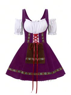 Oktoberfest Carnival Costumes For Women German Dirndl Cosplay St. Patrick's Dress Purple   Short Sleeve Knitted Fabric Colorblock,Plants  Medium Stretch  World Apparel, size features are:Bust: ,Length: ,Sleeve Length: Dress Purple Short, Dirndl Dress Oktoberfest, German Dress Dirndl, Oktoberfest Costume, Dirndl Dress, Purple Shorts, Carnival Costumes, Retro Women, Cosplay Dress