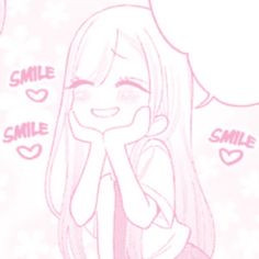 a drawing of a girl holding her hand to her face with the words smile above her head