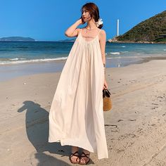 Lace-up Designer Backless Midi Beach Loose Dresses Korean 2023 New Fashion Strappy Clothing Long Casual Ladies Dress for Women Bust is adjustable, waist is loose. Loose Cotton Pants, Fall Blazer, Loose Dresses, Linen Casual, Ladies Dress, Straight Trousers, Summer Blouses, Elegant Shirt, Loose Dress