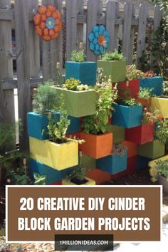 an outdoor garden made out of cinder blocks with the words 20 creative diy cinder block garden projects