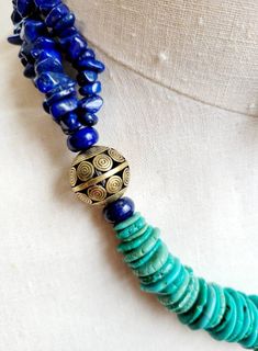 Bohemian Blue Jewelry With Natural Stones, Bohemian Lapis Lazuli Beaded Necklaces, Unique Lapis Lazuli Jewelry, Bohemian Blue Round Bead Jewelry, Bohemian Blue Round Jewelry, Bohemian Lapis Lazuli Beaded Necklace With Gemstones, Blue Bohemian Round Jewelry, Blue Bohemian Round Beaded Jewelry, Bohemian Lapis Lazuli Round Necklaces