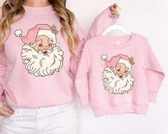 Christmas Sweatshirts - Various Prints Sizes 2T - Adult 2XL Ash Pink, Christmas Pullover, Christmas Wear, Pink Santa, Santa Sweatshirt, Preppy Christmas, Retro Santa, Print Transfer, Jolly Santa