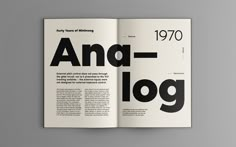 an open magazine with black and white text