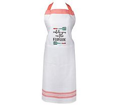 a white apron with an orange stripe on it