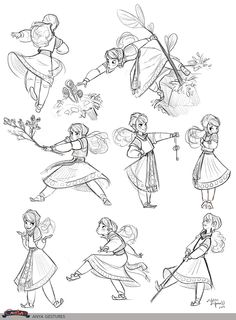 some disney princesses are doing different things in the drawing process, and they look like they