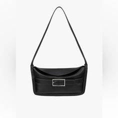 Leather Shoulder Bag. Front Strap With Decorative Buckle. Shoulder Strap. Lined Interior. Magnetic Closure At Flap. Height X Length X Width: 5.1 X 10.2 X 2 Inches (13 X 26x 5cm) Black 6731/010 Outer Shell 100% Cow Leather Lining 100% Cotton Black Leather Satchel With Buckle Closure, Elegant Leather Satchel With Buckle Closure, Chic Leather Bag With Buckle Closure, Modern Everyday Zara Bag, Modern Zara Bag For Everyday, Formal Shoulder Bag With Buckle Closure, Black Shoulder Bag With Buckle For Evening, Black Shoulder Bag With Buckle Closure For Evening, Black Leather Shoulder Bag With Buckle Closure