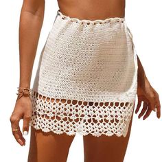 Women's Elastic Waist Tassel Crochet Hollow Out Sheer Beach Swimwear Cover Up Mini Skirt Mini Skirt K560 Acrylic Imported Hand Wash Only The fabric has some stretch Feature: long sleeve, hollow out, crochet cover up, cover ups for swimwear... Crochet Trim Mini Skirt For Beach, Summer Beach Cover-up Mini Skirt, Mini Crochet Dress For Beach Cover-up, Beach Season Crochet Mini Dress Cover-up, Beach Mini Skirt With Crochet Trim, Crochet Cover Up, Beach Swimwear, Swimwear Cover, Summer Trends