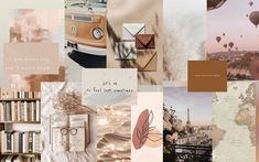 a collage with many different pictures and words on it, including an old vw bus