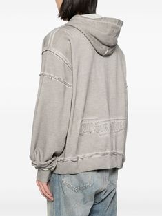 Find IZZUE Raw-cut Finish Hoodie on Editorialist. cloud grey cotton raw-cut finish two side slash pockets long sleeves ribbed cuffs and hem straight hem classic hood