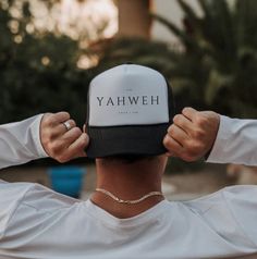 Yahweh I Am That I Am Christian Hat Trucker caps are perfect for merchandising--they're versatile and fit almost any occasion. A 100% polyester front and 100% nylon mesh weave back make these hats super durable through regular wear and tear. They come in one size with an adjustable plastic snap closure: 22.8" (58cm). The cap's front has six rows of visor stitching. Pick any (or all) of the four-color variations and start customizing them with your original designs. .: Material: 100% polyester fo Christian Trucker Hats, Faith Streetwear, Christian Caps, Cap Outfit Men, Friend Of God, Christian Hats, Christian Merch, Christian Streetwear, Cap Outfit