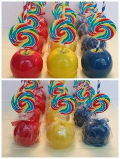 several lollipops are shown in different colors