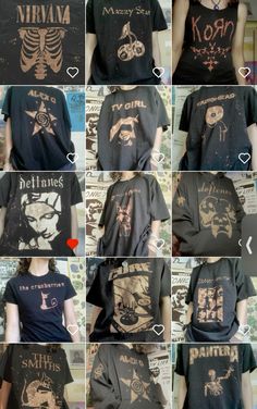 Bleached Diy Shirts, Trash Core Aesthetic Outfit, Bleach Band Tee, Diy Cool Clothes, Diy Emo Shirt, Punk Bleached Shirt, Bleach T Shirts Diy, Bleached Hoodie Diy Ideas, Diy Shirt Bleach