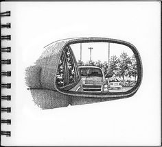 a car's rear view mirror is shown in this drawing