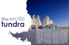 an advertisement for the arctic tundra with ice formations