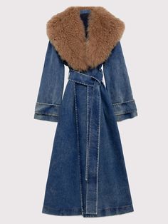 Denim Trench Coat, Stylish Coat, Cow Girl, Dolce E Gabbana, Denim Design, Faux Fur Collar, Denim Coat, Mode Inspiration, Coat Fashion