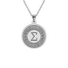 Celebrate your Greek heritage with our Greek Key Disc Necklace featuring a Greek Initial. Meticulously crafted in solid gold or sterling silver, this pendant beautifully marries cultural pride with personalized elegance. The Greek key motif, representing infinity and unity, surrounds your chosen Greek initial, creating a powerful statement of heritage and identity. Wear it with pride or gift it to a fellow Greek; it's a unique expression of cultural identity and individuality, beautifully crafte