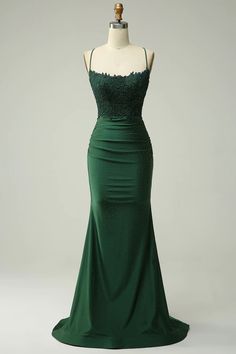 Zapakasa Women Prom Dress Dark Green Spaghetti Straps Mermaid Evening Dress Dark Red Prom Dress, Green Long Prom Dress, Dark Green Prom Dress, Prom Dress Inspiration, Cute Prom Dresses, Pretty Prom Dresses, Sophisticated Dress, فستان سهرة