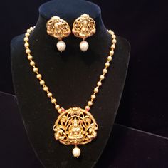 "Handmade Indian Temple Jewelry, best to wear it for traditional ceremonies or Indian wedding. This bridal jewelry has ethnic finish. It has Cubic Zircon stones with ruby and emeralds. It is a Bollywood style one gram jewelry. There are long and short patterns of Indian jewelry in Kundan, Pearls, CZ, American Diamond , ruby, emerald, Polki, kemp to suit every occasion of South Indian and North Indian weddings. Handmade Indian Jewelry item * Stunning Hand made Temple jewelry set. * Necklace Set i Indian Jewelry Traditional, Long Haram, Jewelry Traditional, Traditional Indian Jewellery, Temple Jewelry, Indian Temple, South Indian Jewelry, Bollywood Jewelry, Bollywood Style