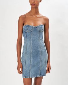 Kylen Denim Mini Dress Great Neck New York, Strapless Bustier, Ronny Kobo, Style Inspiration Summer, Halter Mini Dress, Denim Mini Dress, Strapless Mini Dress, Pink Mini Dresses, Fashion Sale