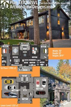 the floor plan for this modern home is shown in black and white, with orange accents