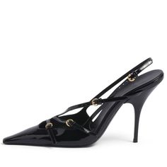 Elevate your style with these stunning black patent leather slingback pumps. Featuring a pointed toe and stiletto heel, they add a touch of sophistication to any outfit. Handcrafted US sizing. Fits true to size. Heel Height: 3.15" / 80 mm approx Product measurements were taken using size 8. Please note that measurements may vary by size Miumiu Shoes, Black Lace Pumps, Vintage Miu Miu, Dots Clothing, Festival Shoes, Polka Dots Outfit, Lace Pumps, Tour Outfits, Boot Pumps