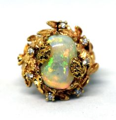 Stunning Vintage 14K Yellow Gold, Natural Opal and Diamond Ring Size 6 | eBay Opal Rings Vintage, Nontraditional Rings, Vintage Opal Ring, Opal Ring Vintage, Opal And Diamond Ring, Heirloom Rings, Edwardian Jewelry, Antique Wedding Rings, Pinterest Ideas