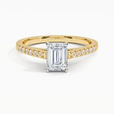 Emerald Cut Sonora Classic Diamond Engagement Ring - 18K Yellow Gold. This classic engagement ring features cathedral archways adorned with dazzling French pavé diamond accents and a lofted prong-set center gem (1/10 total carat weight). Classic Diamond Engagement Ring, Ring Style Guide, Tacori Engagement Rings, Emerald Cut Diamond Engagement Ring, Trending Engagement Rings, Lab Diamond Engagement Ring, Ring Trends, Textured Ring, Classic Engagement Rings