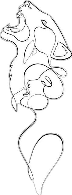 an abstract line drawing of a woman's face with her hair blowing in the wind