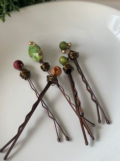 Gemstone Bobby Pin Set, Jasper and Wood Hair Slides, Decorative Barrettes - Etsy Pins With Beads, Cute Bobby Pins, Hair Embellishments, Bobby Pin Holder, Beaded Bobby Pins, Beaded Hair Accessories, Hair Pins Diy, Decorative Hair Clips, Beaded Hair Pins