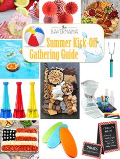 a collage of pictures with different items and words on it that say summer kick - off gathering guide