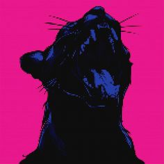 a black cat on a pink background is depicted in this cross stitch pattern, which has been created using the technique of crochet