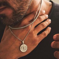 🧭MENS COMPASS NECKLACE🧭 •Starting under $40 this week only! •Buy Now Pay Later with interest free installment payment options! Just select the provider of your choice at checkout! Our stunning mens compass pendant necklace is the perfect compliment to any outfit. This stylish masculine minimalist pendant is crafted with 925 sterling silver as a base and 18k pvd vacuum gold plating for lasting quality. Unique and meaningful, the compass is a symbol of guidance, protection, and understanding, gu Male Compass Necklace, Cheap Men's Necklaces With Round Pendant, Men Pendant Necklace Silver, Mens Necklace Silver Pendant, Men's Jewelry Necklace, Gorgeous Men Necklaces, Waterproof Necklaces, Compass Rose Necklace, Hot Necklaces