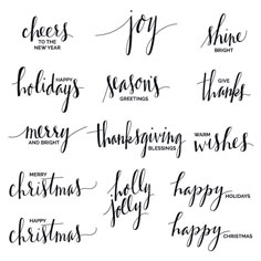 hand lettered holiday overlays for photoshopped images and text on white paper