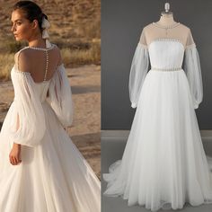 the back of a wedding dress with sheer sleeves and beaded details on the shoulders