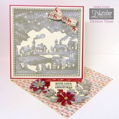 a christmas card with paper flowers on it