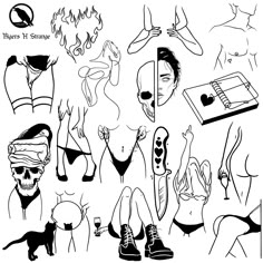 an image of people in swimsuits with tattoos on their backs and feet, all drawn by hand