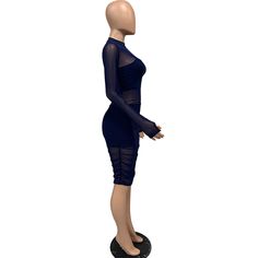 Navy Blue 3pcs Mesh Bodycon Dress with Vest and Short