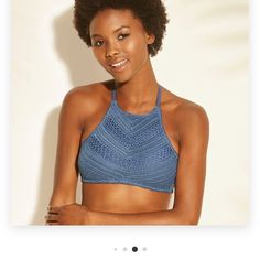 This Seasons Swimwear . Has Padding Brand New Stretch Seamless Halter Top For Vacation, Stretch Seamless Halter Top For Beach Season, Blue Casual Tankini For Vacation, Blue Seamless Halter Top For Beach, Blue Seamless Beachwear Tops, Blue Fitted Seamless Halter Top, Blue Seamless Fitted Halter Top, Blue Halter Top With Built-in Bra For Beach Season, Casual Seamless Halter Top For Vacation