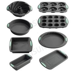 an assortment of baking pans and trays