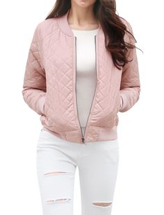 Shop Allegra K for casual zip up raglan long sleeve quilted bomber jacket you are looking for, get more women's jackets for yourelf. Order now! Free Returns! Trendy Cotton Quilted Jacket For Spring, Trendy Quilted Jacket With Zipper For Spring, Fall Pink Quilted Jacket, Casual Fitted Quilted Jacket With Long Sleeves, Spring Long Sleeve Quilted Jacket With Zipper, Spring Long Sleeve Quilted Jacket With Zipper Closure, Trendy Fall Quilted Jacket, Casual Quilted Jacket With Ribbed Cuffs, Fitted Long Sleeve Quilted Jacket