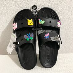 Pre Loved Authentic Brand New With Tag Overall Excellent Contdition, All Of Which Are Either Described In Detail Or Visually Declared In The Photos Reasonable Offers Are Welcome Crocs Two Strap Slides, Mickey And Minnie Tattoos, Crocs Wedges, Yellow Crocs, Nike Slippers, Pink Espadrilles, Blue Crocs, Slip On Wedge Sandals, Black Crocs