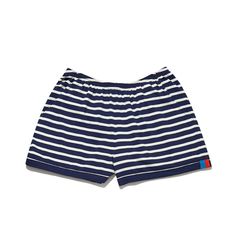 The Short - Navy/Cream – KULE Summer Sports Shorts With Three Stripes, Sporty Striped Cotton Shorts, Sporty Summer Shorts With Three Stripes, Summer Athletic Shorts With Three Stripes For Sports, Sporty Summer Bottoms With Striped Hem, Sporty Striped Hem Bottoms For Summer, Sporty Summer Pajama Shorts, Casual Summer Athletic Shorts With Three Stripes, Sporty Relaxed Fit Pajama Shorts For Summer