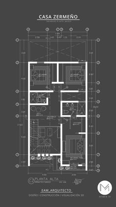 a blueprint drawing of a house with the floor plan in spanish, and measurements for each