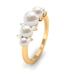 Product Details Celebrate the years of togetherness with this exquisite Freshwater Pearl Ring, a testament to your enduring love and shared milestones. Adorned with lustrous Freshwater Pearls and the sparkle of Diamonds in a Five Stone Ring design, this Pearl Anniversary Ring is a stunning piece of jewelry crafted especially for your beloved better half. Let it serve as a symbol of your loves enduring beauty, just as pearls grow more lustrous with time, mirroring the richness of your relationshi Stone Ring Design, Pearl Anniversary, Freshwater Pearl Ring, Ring With Diamond, Better Half, Anniversary Bands, June Birth Stone, Anniversary Ring, Conflict Free Diamonds