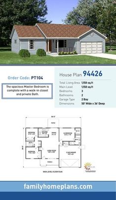 two story house plan with 2 car garage and living room in the back ground level