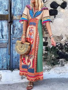 US$ 38.84 - Casual Bohemia Printed V Neck Vacation Maxi Dress - www.streetally.com Multicolor V-neck Boho Dress, Casual Multicolor Boho Maxi Dress, Casual Multicolor Boho Dress, Bohemian Multicolor V-neck Maxi Dress, Multicolor Printed Bohemian Boho Dress, Multicolor Printed Bohemian Dress, Hippie Multicolor Printed Maxi Dress, Casual Multicolor Midi Dress For Festival, Multicolor Printed Maxi Boho Dress