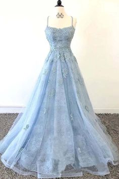 Sky Blue Prom Dress, Kelly Brown, Lace Prom Dresses, Blue Prom Dress, Prom Dress Ideas, Prom Dresses Long Lace, Lace Prom Dress, Blue Tulle, Custom Size Dresses