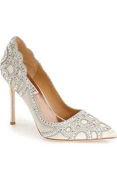 Badgley Mischka Collection Rouge Pointed Toe Pump (Women) | Nordstromrack Non Traditional Wedding Rings, Bridal Footwear, Ivory Pumps, Traditional Wedding Rings, Fun Wedding Shoes, Designer Wedding Shoes, Non Traditional Wedding, Wedding Heels, Evening Shoes