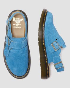 Jorge Made in England Suede Slingback Mules in Blue | Dr. Martens Jorge Slingback Outfit, Doc Martens Slingback Mules, Blue Doc Martens, Blue Dr Martens, Slingback Mules, Denim On Denim, Funky Shoes, Blue Suede Shoes, Shoe Inspo