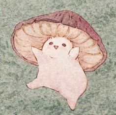 a drawing of a cat with a mushroom on it's head